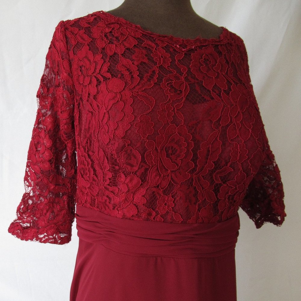 Cindy Collection Burgundy Lace Sleeve Dress 2XL